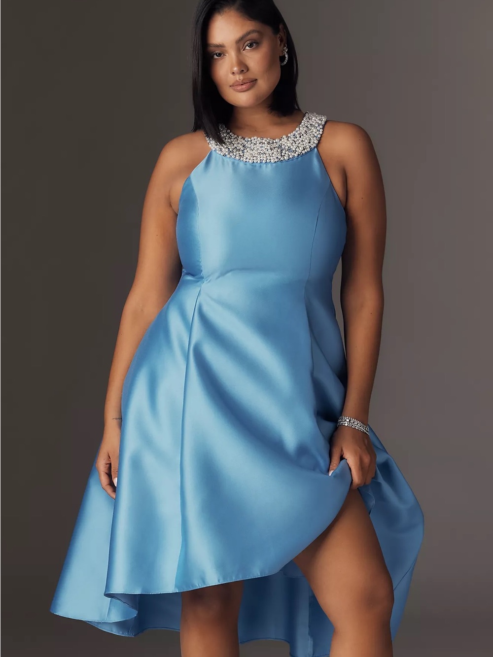NWT Anthropologie Adrianna Papell Plus Mikado Halter A-Line Dress Size 14 blue